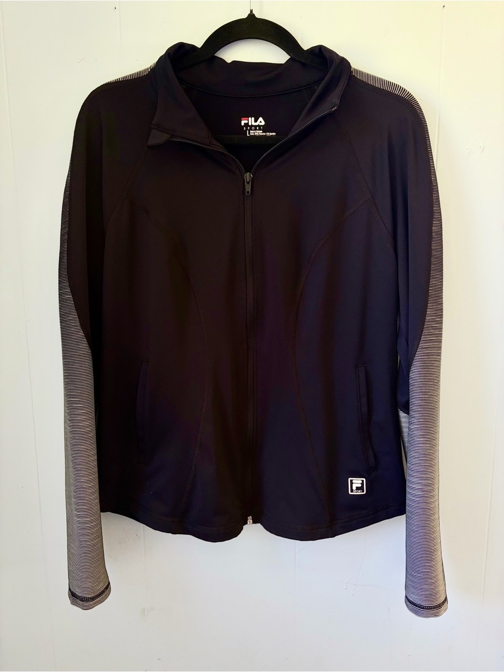 Fila Black Full Zip Sports Jacket with Black white Gradient Sleeves L